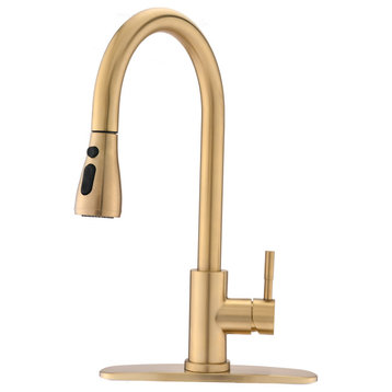Pull Down Single Handle Kitchen Faucet, Brushed Gold