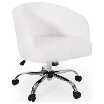 Calvert Modern Glam Swivel Office Chair, White, Silver