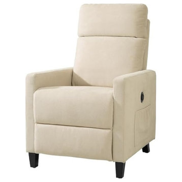 Transitional Power Recliner, Comfortable Padded Seat With Track Armrests, Beige
