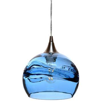 Swell Pendant Form No. 767, Blue Glass Shade, Brushed Nickel Hardware, 4W LED