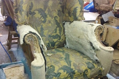Re-upholstered wing chair