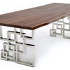 Dining Table With Modern Geometric Base, Black Walnut Plank Top, 60x48x31