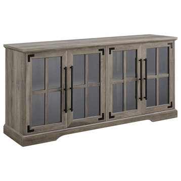 Farmhouse TV Stand, Doors With Glass Front & Cable Management, Grey