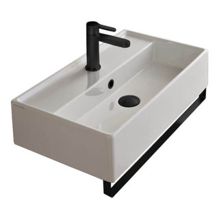 Wall Mounted Sink in Ceramic, Modern, Rectangular, 32, with Counter Space, Teorema 2 Scarabeo 5115 by Nameeks