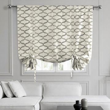 Illusions Silver Grey Printed Cotton Tie-Up Window Shade Single Panel, 42W x 63L