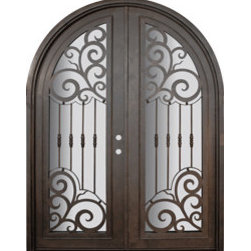 Barcelona 72x96 Round Top Forged Iron Double Door 14 Gauge Steel - Front Doors