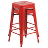 Vogue Metals Backless Metal Stools, Set of 2, Full Assembled, Red, 24"
