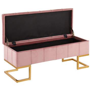 Midas Storage Bench, Gold Steel, Pink Velvet