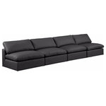 Meridian Furniture - Comfy Upholstered Modular Sofa, Black, 4-Piece: 4 Armless Chair, Vegan Leather - Give your space a whole new look with this black Comfy vegan leather sofa. This handsome sofa fits nicely with other items in the Comfy collection and is a versatile seating option designed for adaptability, comfort and style. Wrapped in rich black durable vegan leathered upholstery, this sofa offers a plush embrace of overstuffed down feather cushions, carefully crafted to deliver the highest level of comfort. The perfect seat for creating an oasis for relaxation, this sofa has thick foam surrounding its frame for added support and coziness.