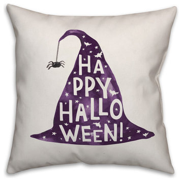 Happy Halloween Witch Hat 16"x16" Indoor/Outdoor Pillow