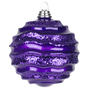 Vickerman M132126 8' Plum Stripe Candy Finish Wave Ball Christmas Ornament