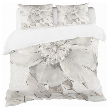 indigold Gray Peonies Ii Cottage Duvet Cover Set, Twin