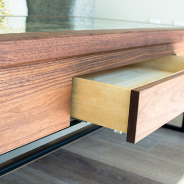 REAS WALNUT, CORK AND STEEL COFFEE TABLE