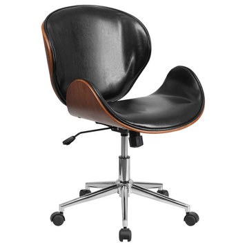 SD-SDM-2240-5-BK-GG Chair, Natural Wood and Black Leather