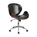 Flash Furniture Mid-Back Walnut Wood Swivel Conference Chair, Black Leather