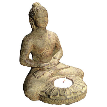 Meditating Buddha Statue with Lotus Tealight