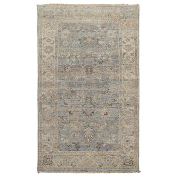3'x5' Hand Knotted Wool Oushak Oriental Area Rug, Gray, Beige Color