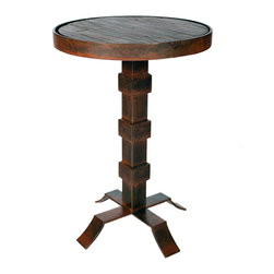 Prima Designs - Round Iron Accent Table with Reclaimed Dark Wood Top - Side Tables And End Tables