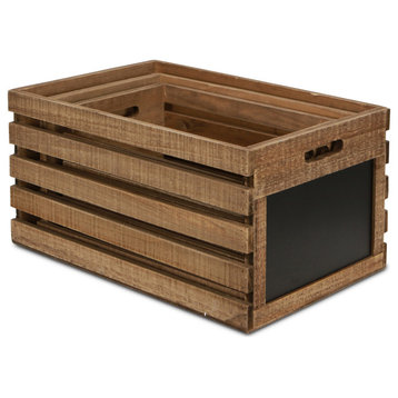 Set Of 3 Wood Slat Crate