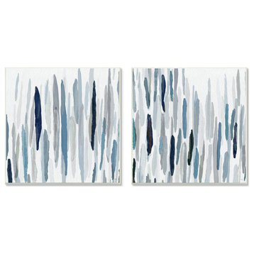 Abstract Brushed Rainfall Contemporary Modern Painting , 2pc, each 12 x 12
