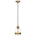 Casamotion - Hammered Glass Pendant Light with Brass Ring, 1 Ceiling Hanging Light, Clear, Small - Adjustable Hard Wire Cord. Ul Listed. Bulb Not Included. Easy-To-Install