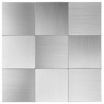 Peel and Stick Metal Backsplash Tile Puzzle Brush Silver 12"x12, A16030