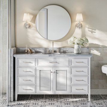 Ariel Kensington 61" Oval Sink Bath Vanity, White, 1.5" Carrara Marble