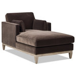 Jennifer Taylor Home - Knox 65" Modern Farmhouse Chaise Lounge Chair, Deep Brown Brown Velvet - The perfect blend between casual comfort and style, the Knox Seating Collection by Jennifer Taylor Home brings cozy modern feelings into any space. The natural wood base and legs make a striking combination with the luxurious velvet upholstery. The back and arm pillows are all removable and reversible for the ultimate convenience of care while the single, attached bench-seat cushion stays in place. The seat is a medium seat supportive feel with feather-wrapped foam construction for a plush, down look and feel while a foam core offers resiliency and durability. Whether you're lounging alone or entertaining friends, let the Knox chaise lounge double armchair be the quintessential backdrop of your daily routine. See the Knox Collection for the matching sofa, armchair, and storage ottoman.