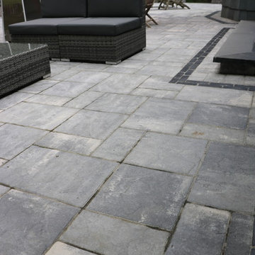Large Scale Patio and Fire Pit:  Unilock Beacon Hill Flagstone Pavers
