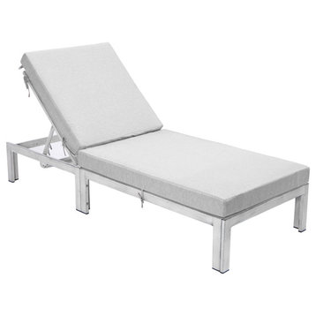 LeisureMod Chelsea Weathered Gray Chaise Lounge and Cushions, Light Gray