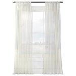 Half Price Drapes - Solid Off White Voile Poly Curtains, Set of 2, 50"x108" - These beautiful and classic solid voile poly sheer curtain panels come two in the set for extra value. These sheer panels are unmatched in quality and design. They create a warm atmosphere with beautiful light diffusion. Each panel is bottom weighted.