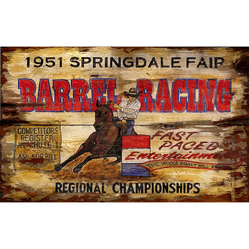 Rustic Vintage Barrel Racing Signs Retro Rodeo Sign, 15x26