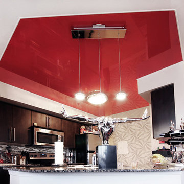 Kitchen with a Red Gloss Stretched Ceiling