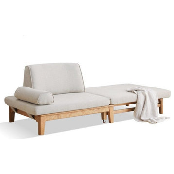 North American Oak Solid Wood Sitting-Bed Foldable Sofa, Log Sofa Bed 42.9x34.6x34.1" Grit White