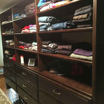 Espresso closet w/ triple dresser closet