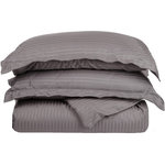 Blue Nile Mills - Striped 400-Thread Duvet Cover Set, Long-Staple Cotton, Full/Queen, Grey - Description: