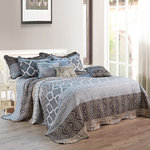 Serenta - Serenta Floral Medalion 9-Piece Bed Spread Set, Gray, King, 122"x106" - HOME RETREAT! Transform your bedroom into a retreat where life is pleasing to your senses. Every moment spent in bed will bring comfort, relaxation and rest. Charming design adds sweetness to your slumber nest. Impressively soft and gentle, pleasing to the eye and easy on the wallet!