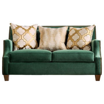 Bowery Hill Transitional Microfiber Loveseat in Emerald Green