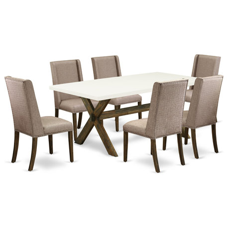 X727Fl716-7, 7-Piece Small Table Set, 6 Chairs and Table Solid Wood Frame