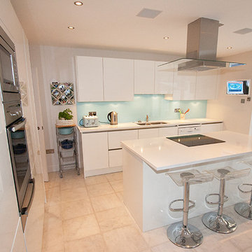 White gloss kitchen island