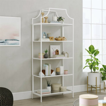 Sauder Anda Norr 5 Shelf Metal Framed Glass Bookcase in Flat White