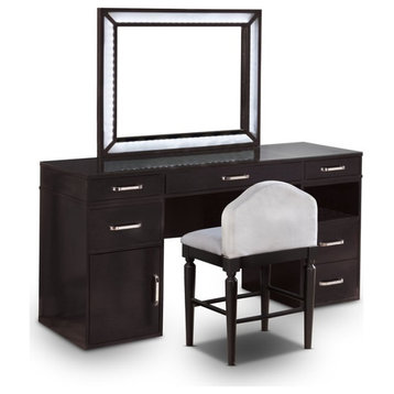 Furniture of America Lund Glam Wood 3-Piece Vanity Set with LED in Gray