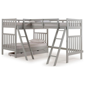 Aurora Twin Over Twin Wood Bunk Bed, Third Bunk Extension, Drawers, Gray