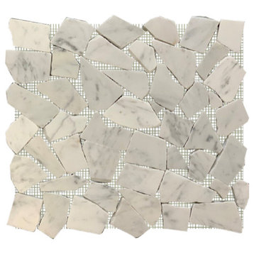 Carrara White 12X12 Interlocking Flat Pebble Tile, Sample