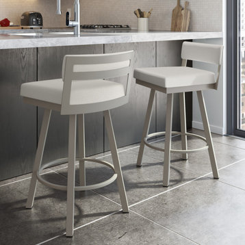 Amisco Travis Swivel Stool, Pale Gray Beige Polyester/Gray Metal, Bar Height