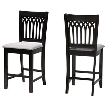 Modern Grey Fabric and Dark Brown Finished Wood 2-Piece Counter Stool Set