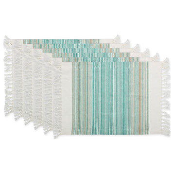 Teal Blue Striped Fringed Placemat Set of 6