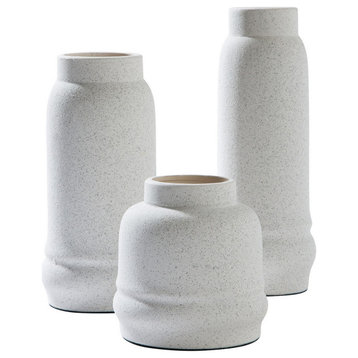 Benzara BM246911 Vase With Elongated Textured Ceramic, Set of 3, White