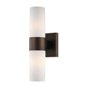 2 Light Wall Sconce in Copper Bronze Patina with Etched Opal Glass