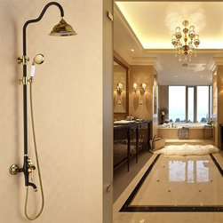 Bras&iacute;lia Gold Shower Set with Hand Shower & Top Brass Spray - Showerheads And Body Sprays